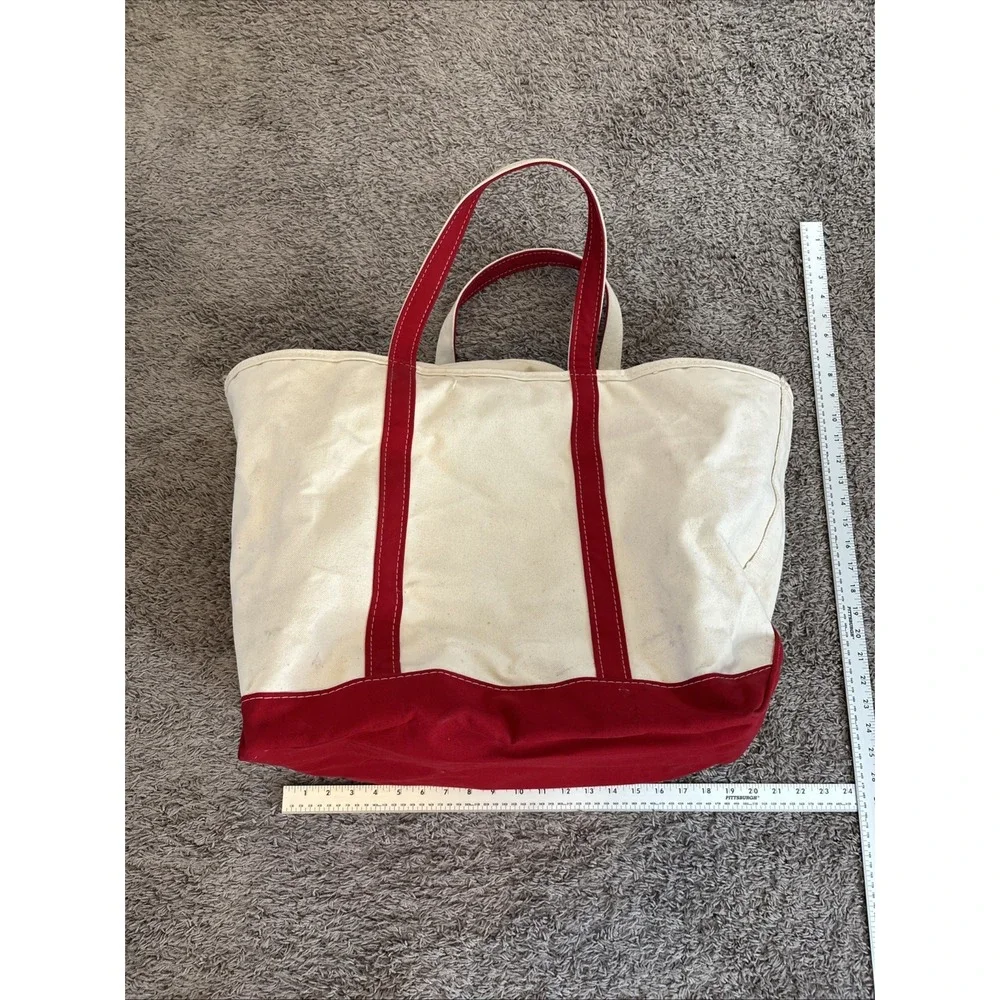 Vintage LL Bean Boat And Tote XL Jumbo Zip Top Bag Canvas Red Trim 1980s 1990s